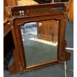 CARVED MAHOGANY OVER MANTLE MIRROR WITH BEVELLED EDGE A/F 46'' X 40.5''