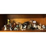 SHELF OF ANIMAL FIGURES, WADE WHIMSY LADY & TRAMP DOG ETC