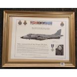 A COLOUR PRINT OF A SEA HARRIER JET FIGHTER IN THE FALKLANDS WAR, SIGNED BY THE PILOT DAVID