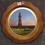 A 19TH CENTURY CIRCULAR OIL PRT ON BOARD OF THE EDDY STONE LIGHTHOUSE WITH FIGURES IN A ROWING