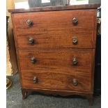 INLAID MAHOGANY CHEST OF 2 DRAWERS WITH 2 IMITATION DRAWERS WITH BRASS SIDE HANDLES & KNOBS