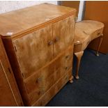 FLAME VENEERED TALL BOY & MATCHING KIDNEY SHAPED DRESSING TABLE