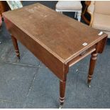 MAHOGANY DROP FLAP TABLE WITH DRAW & TURNED LEG