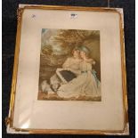 2 ANTIQUE COLOURED PRINTS OF GEORGIAN LADIES, BOTH SIGNED IN PENCIL