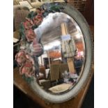 OVAL FREE STANDING MIRROR ADORNED WITH FLOWERS