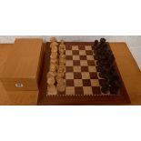 COMPLETE WOODEN CHESS SET WITH BOARD & STORAGE BOX