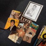QTY OF ELVIS PRESLEY LP'S & SINGLES & FRAMED PENCIL SKETCH