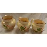 GRADUATED SET OF 3 JUGS ROYAL IVORY ADAM'S KITCHENWARE JUGS - SMALL CHIP TO RIM OF 1 JUG & 1 WITH
