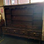 18TH CENTURY OAK DRESSER BASE WITH 4 DRAWERS & OPEN SHELVES