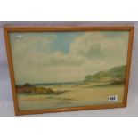 LOUIS MORTIMER, SIGNED WATERCOLOUR OF A WEST COUNTRY COASTAL SCENE WITH SANDY BEACH