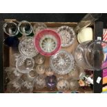 CARTON OF GLASSES, GLASS VASES & GLASS CANDLESTICKS