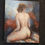 2 PICTURES OIL ON BOARD - 1 FRAMED SIGNED BY LORNA NICHOLS - 1 TOPLESS LADY & OTHER NUDE REAR OF