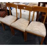 3 MATCHING TEAK UPHOLSTERED DINING CHAIRS, ONE OTHER TEAK DINING CHAIR