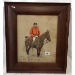 OLD COLOUR PRINT OF A HUNTING GENT ON HORSEBACK. SIGNED SNAFFLES