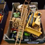 3 CARTONS OF PLASTIC TOYS, FARM VEHICLES, TRACTOR & LORRIES - PLAY WORN