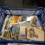 CARTON WITH QTY OF USED & UN-USED POSTCARDS FROM AROUND THE WORLD & ALBUM WITH POSTCARD OF LOCATIONS