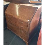 GEORGE III MAHOGANY SLOPE FRONT BUREAU, INTERIOR FITTED WITH DRAWERS & CUBIHOLES & 4 LONG DRAWERS