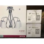 BOXED CURVED 5 LIGHT FITTING, CHROME FINISH & 2 OTHER BOXED CHROME WALL LIGHTS