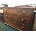 FLAME VENEERED CHEST OF 3 DRAWERS WITH BRASS EFFECT HANDLES