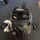 LARGE CARRY CASE OF CAMERA EQUIPMENT, RICOH 500G CAMERA, MIRANDA FLASH GUN, BATTERY CHARGER & 2