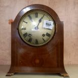 1930's DOMED STRIKING MANTLE CLOCK WITH KEY & PENDULUM (NOT KNOWN IF FULLY WORKING) 11'' X 9''