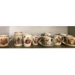 SHELF OF ROYAL COMMEMORATIVE MUGS, CUPS & SAUCERS