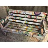 WOODEN SLATTED GARDEN BENCH HAND PAINTED A/F