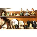 SHELF WITH CHINA FIGURE ANIMALS & CHURCHILL DOG TOY