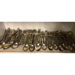 SHELF OF PLATED SPOONS & FORKS WITH SHELL PATTERNED ENDS