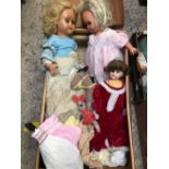 CARTON WITH 3 DOLLS & ASSORTED CLOTHING A/F