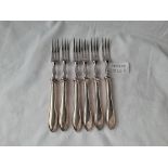 A set of six art decco forks with steel blades with steel blades