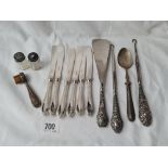 A various silver handle knifes button hooks E.T.C