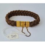 19thc plaited hair bracelet with gold mounts 11g