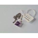 An amethyst square pendant in 18ct white gold on 9ct white gold chain