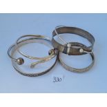 Six assorted silver bangles 62g
