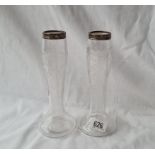 A pair of silver mounted vases with engraved and glass body's, London 1900 7 1/2 high
