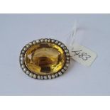 Large gold mounted citrine and pearl brooch 13g