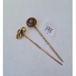 Two more similar gold top stick pins