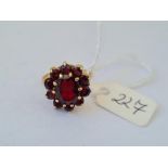 Large flower head garnet cluster ring in 9ct mount size K 3.9g inc