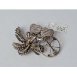 A silver mizpha brooch & two silver marcasite brooches