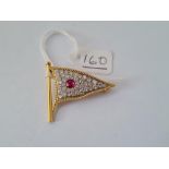 A 1940'S DIAMOND & RUBY FLAG BROOCH IN 18CT GOLD & PLATINUM - AS A NAVAL SIGNALING FLAG DENOTES No1