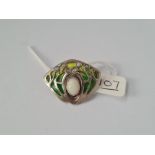 A DESIGNER SILVER OPAL & PIQUE A JOUR ENAMEL ART NEUVOU BROOCH by Heinrich Levinger