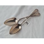 A pair of George III table spoons, London 1790 by TN 125 gms