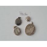 Four silver lockets