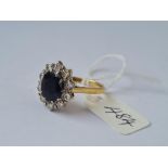 A classical sapphire & diamond ring size N in 18ct gold mount 5.8g inc