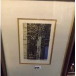A coloured etching by Valerie Thornton St.Gilles Carvings Signed