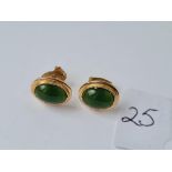 Pair 9ct greenstone set earrings