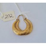 Pair of large Creole style 9ct hooped earrings 3g