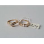 Two attractive C.Z band rings in 9ct - size both M - 4.5gms