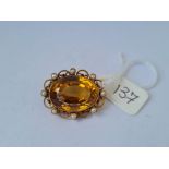 Victorian large citrine and pearl gold brooch